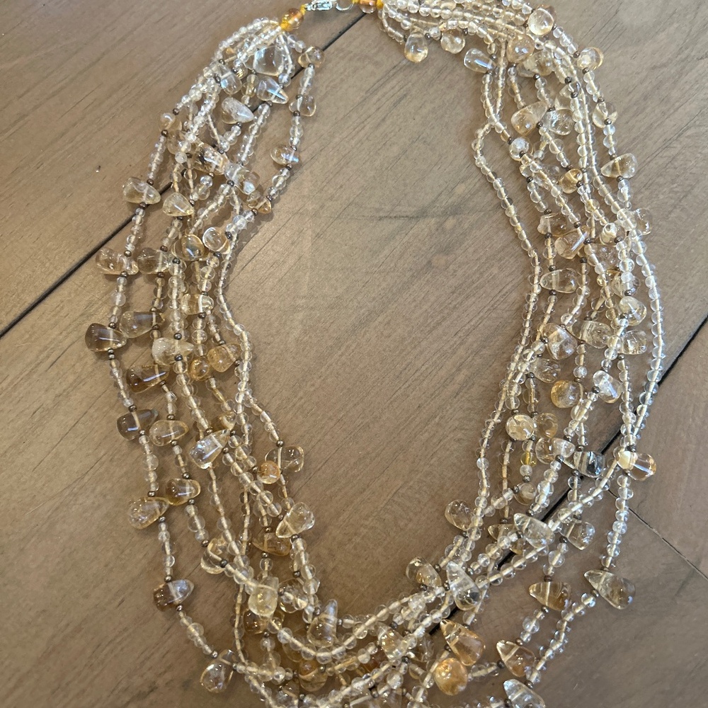 Multi Strand Citrine Sterling Silver Necklace 18 INCH